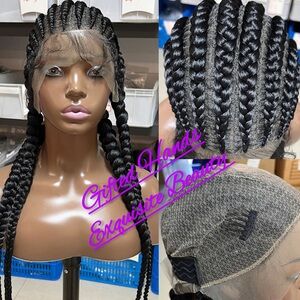32 inches hand braided glueless wig. Natural color(1B)